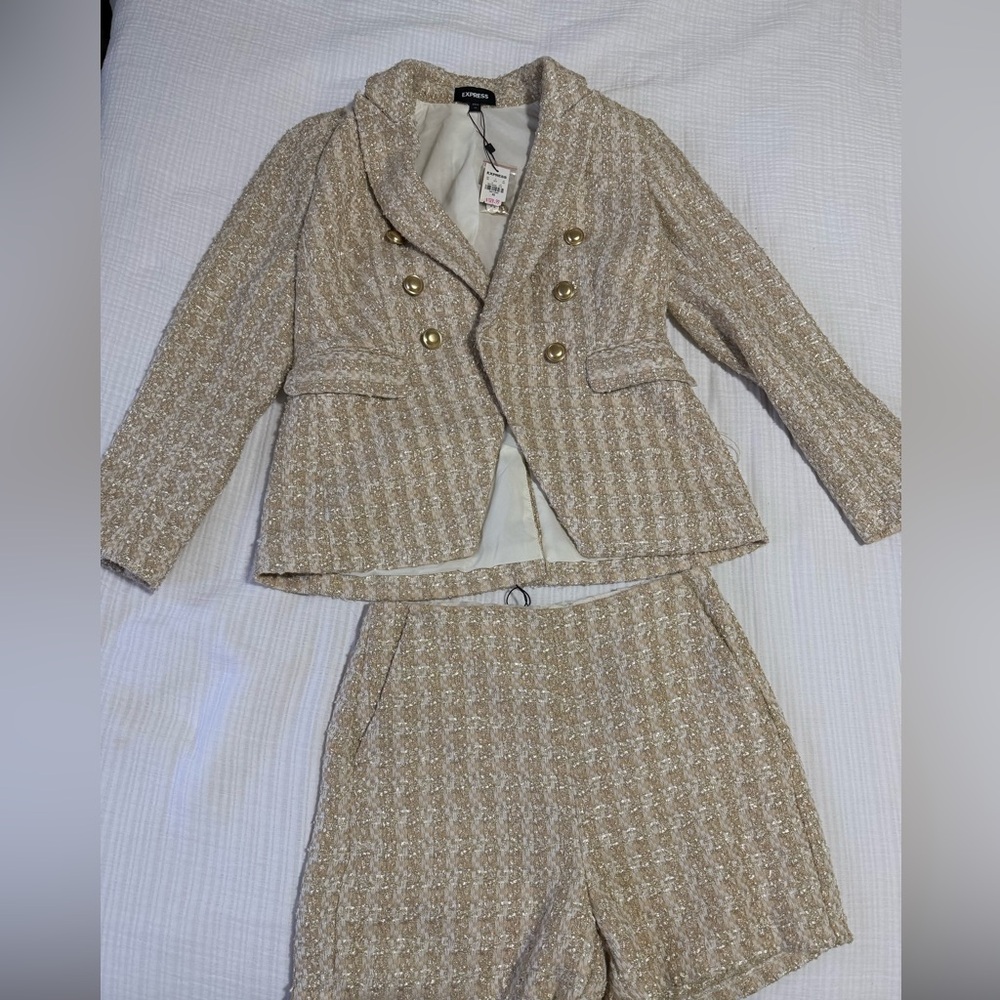 Express Gold and Cream Tweed Blazer